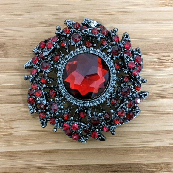 Vintage Red Rhinestone Brooch - Picture 1 of 2